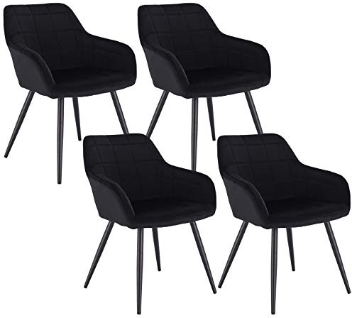 WOLTU Esszimmerstühle 4er Set, Küchenstühle gepolstert mit Armlehnen | Sitzfläche aus Samt, Metallbeine, für Wohnzimmer Küche Esszimmer, Schwarz
