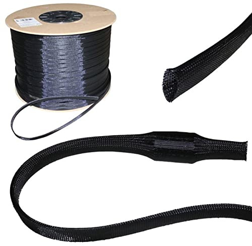 Lumonic 10m Geflechtschlauch 40mm (30-52mm) I Gewebeschlauch Kabel aus Polyester in Schwarz I Kabelschlauch, Schutzschlauch, Kabelschutz, Kabelummantelung