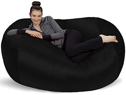 Sofa Sack Bean Bag Chair Cover Only, for Adults and Kids, Without Filling Comfy Fluffy Round or Oval Beanbag Chair Cover Replacement, Lazy Sofa Cover for Reading Chair or Floor Chair, 6-Feet, Black