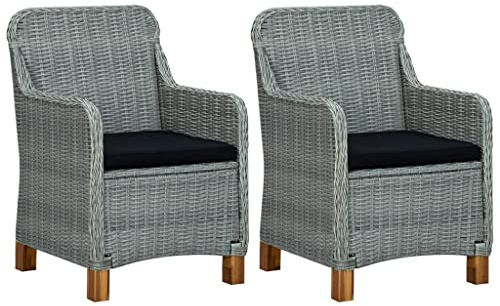 vidaXL Gartenstühle mit Kissen 2 STK. Poly Rattan Hellgrau