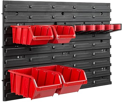 Wandregal 58 x 39 cm Werkzeughalter Gerätehalter Stapelboxen Kunststoff rot