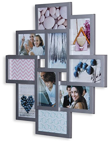 levandeo Bilderrahmen Collage 50x55cm Silber Metallic 10 Fotos 10x15cm Deko Fotocollage Fotorahmen Glasscheiben