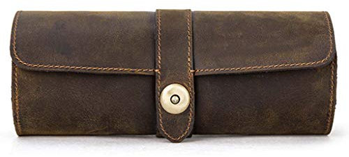 YO-HAPPY Stockage de Montre, 3 Fentes en Cuir véritable étui de Voyage en Rouleau de Montre en Cuir Vintage boîtes à Montres en Cuir de Cheval
