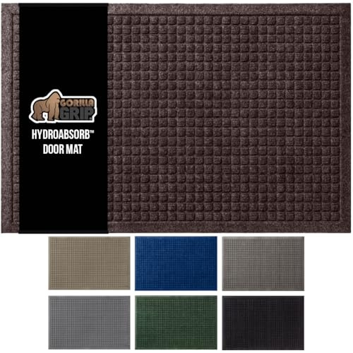 GORILLA GRIP® HydroABSORB Door Mat for Indoor Outdoor Use, 35x23 Coffee