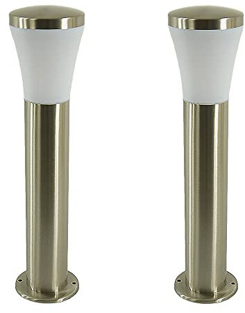 Dapo 2x hochwertige Edelstahl Auße-Sockel-Wege-Leuchte-Lampe SIEGEN Kunststoff-Schirm weiß 1x E27 H: 50cm D:12cm IP44 Gartenbeleuchtung (2x Sockelleuchte)