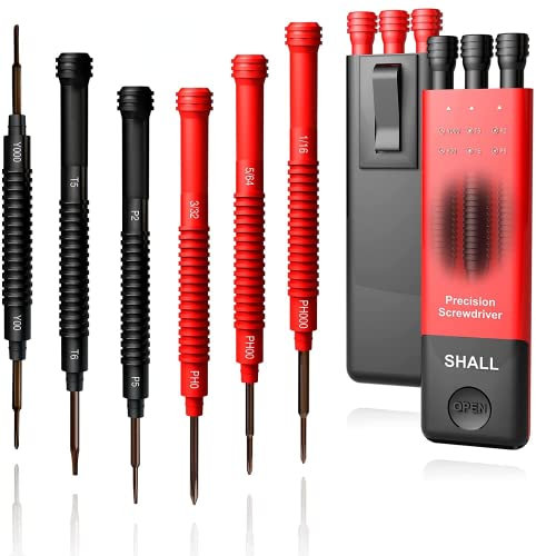 SHALL Set di 6 cacciaviti di precisione con custodia, 12 misure magnetiche, kit di strumenti di riparazione fai da te per computer portatile, occhiali, orologi, elettronica