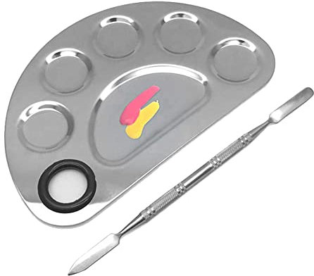 Angzhili Stainless Steel Makeup Palette with Spatula Tool,6x3.9 Inches Cosmetic Mixing Palette, Used for Mixing Foundations,Lipsticks,Eye Shadow, Pigment,Lash Adhesive,Nail Art