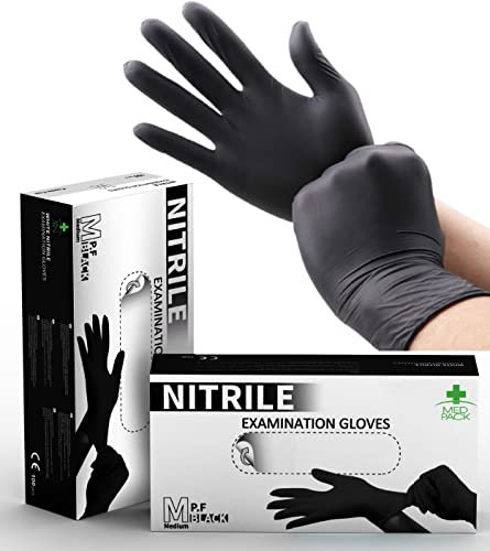 MED PACK Guantes Nitrilo, Guantes Desechables Negros, Sin Látex, Ajustados y Elásticos, Ideal Para Uso Alimentario Y Esteticista, Sin Polvo ni Talco (200, L)