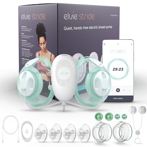 Elvie Stride - Sacaleches Eléctrico - Portátil, Manos Libres y silencioso - Control por App - Con 2 Modos y 150 ml de Capacidad por Vaso (Stride doble US)