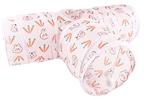 Collapsible 3 Way Rabbit Tunnel and Hideout - Activity Tunnels for Rabbits, Guinea Pigs, and Kittens