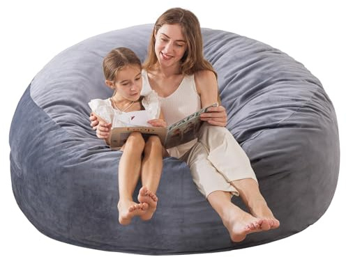 EDUJIN Large Bean Bag Chair, Memory Foam Bean Bag Chairs for Adults with Filler Included, Ultra Soft Dutch Velvet Fabric, Bean Bag for Living Room - 4 Foot, Grey