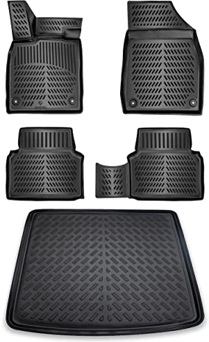 ELMASLINE Juego de Alfombrillas de Goma 3D y Bandeja de Maletero para VW ID.4 | Suelo de Carga Superior | 2020-2026 | Nota Importante: los Accesorios Solo se Ajustan al Suelo de Carga Variable