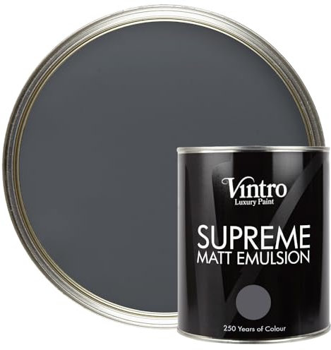 Vintro | Dark Grey | Luxury Matt Emulsion | Smooth Chalky Finish | Multi Surface Paint | for Walls, Ceilings, Wood and Metal | 1L (Dark Grey - Wigeon Grey)