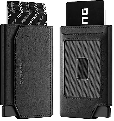 DUGRAFT Kreditkartenetui RFID Blocker Kartenhülle Automatisches Pop-up-Kartenetui aus Aluminium für 5-8 Karten mit Geldscheinfach, Ausweisfenster