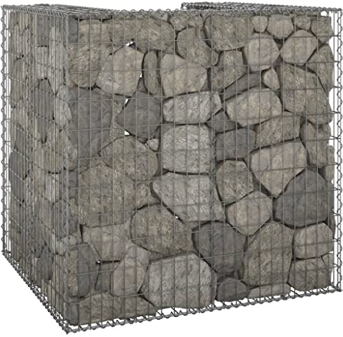 Homgoday Gabbione da parete per bidone della spazzatura in acciaio zincato, 110 x 100 x 110 cm, gabbia per cesti in gabbione, cestino in rete metallica per pietra, muro di sostegno a spirale per