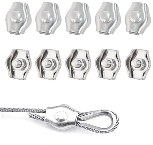 10 Stück M3 Drahtseilklemme,Edelstahl Seilklemme,Edelstahl 304 Kabelklemme,Edelstahl Drahtseile Clip für 3mm Drahtseile,Simplex Klemme zur Befestigung von Stahldrahtseilen und Kabelseilen