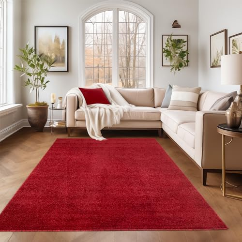 SIMPEX Teppich 200x290 cm Rot, Kurzflor, Einfarbig, Modern, Rechteckig, Pflegeleicht, rutschfest, Wohnzimmerteppich für Schlafzimmer, Esszimmer, Büro