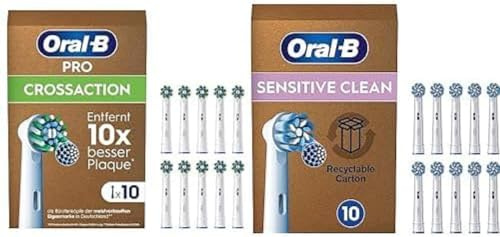 Oral-B Pro CrossAction Aufsteckbürsten, 10 Stück, und Pro Sensitive Clean Aufsteckbürsten, 10 Stück, für elektrische Zahnbürste, Original Oral-B Zahnbürstenaufsatz (20 Stück), Made in Germany
