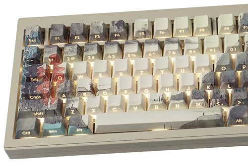 mintcaps Ink Painting PBT Keycaps Shine Through Side Print Cherry Profile Backlit 129 Keys Custom Dye Sublimation Set for Gateron MX Switches ANSI/ISO Layout Mechanical Keyboard