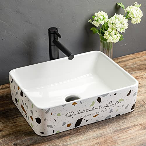 Aufsatz-Waschschale Badezimmer-Waschbecken, rechteckiges Waschbecken mit Wasserhahn, modernes Badezimmer-Waschbecken aus Keramik über der Theke, Waschtisch, Porzellan-Kunstbecken Waschtisch (Size : L