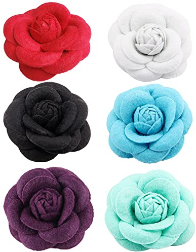 Frauen Blume Brosche, Asudaro 6Pcs Niedlich Stoff Pin Hochzeit Abzeichen Blume Brosche Kamelie Stoff Brosche Anstecknadel Brust Pin für Bluse/Jacke/Mantel/Handtasche/Dankeschön Geschenk Typ 01