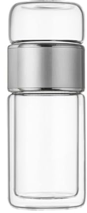 420ml/14oz Tea Infuser Flasche, 7x21,7cm/2,8x8,5 Zoll Doppelwandige Auslaufsichere Edelstahl Glaswasserflasche Reise Wasserflasche mit Teesieb Becher für Büro Reisen Zuhause Teetasse Glasbecher