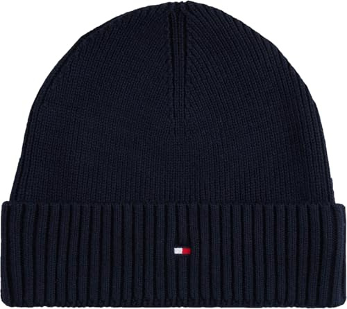 Tommy Hilfiger Uomo Berretto in Maglia Flag Cotton Beanie con Cachemire, Blu (Space Blue), Taglia Unica