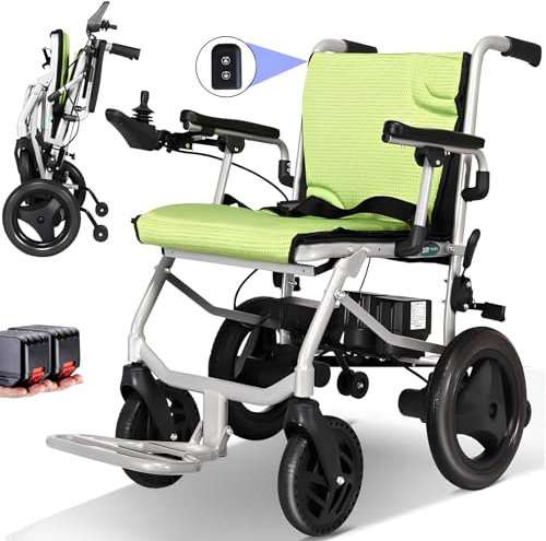 Elektrischer Rollstuhl Faltbar Leicht, 20 km Reichweite, 120 kg Traglast, 15 kg Aluminiumrahmen, Dual Control, Herausnehmbarer Akku, Luftfahrt-Zertifizierung, Elektrorollstuhl für Indoor Outdoor Reise