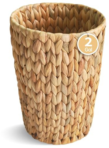 Coeusy Wicker Trash Can,Small Bathroom Trash Can,Water Hyacinth Wicker Waste Basket for Bathroom,Boho Waste Basket for Bedroom,Home Office,Compact Spaces(2 Gallon Round)