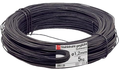Câble acier galvanisé Ø1,2mm, 5 Kg (env. 550 m), noir, fil tension pour clôture jardin, grillage, treillis plante grimpante, tendeur, corde à linge extérieur, montage robuste