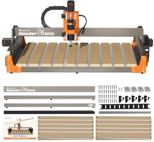 FoxAlien 3S 8040 X-Achsen-Verlängerungs-Kit mit T-Nut-Hybrid-Spoilboard-Arbeitstisch für Masuter 3S CNC-Fräsmaschine, für große Gravur-Schnitzprojekte (verlängern Sie X-Achse auf 32 Zoll)