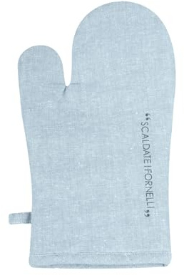 KASANOVA Guanto forno ottanio con scritta in misto cotone blu