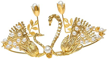 PLAFOPE 2 Pièces diadème pour gâteau décor de perles décor de mariage d'or casque d'or garniture de gâteau de cygne accessoires de ation de gâteaux