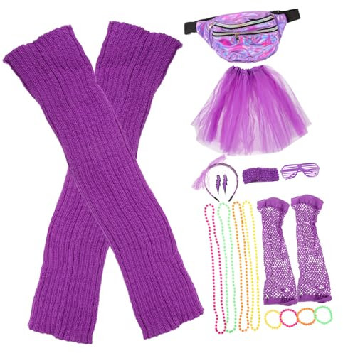 COSMEVIVI 1satz Jahre Kostümset Für Frauen Retro Accessoires Farbenfrohe Neon-elemente Für Disco-partys Prom Und Veranstaltungen Inkl Netz-handschuhe Haarband Bunte Kette Und Armband