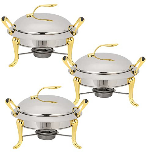 Chafing Dish Set Full Size Edelstahl Rund Buffet Server Gold - Catering Party Hochzeit Speisenwärmer - 2/3/4/6 Stück
