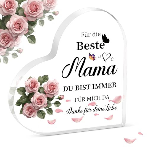 AWARDSEN Muttertagsgeschenk Geschenke für Mama, este Mama Geschenk, Geburtstagsgeschenk für Mama, Herz Acryl Heimdekoration Geschenke für Mama, Muttertag Geschenk Mama