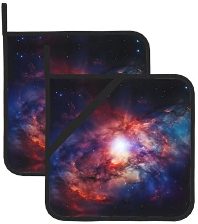 Outer Space Square Insulated Pot Mat (2-Piece Set) Pot Clamp Oven Gloves for Cooking and Baking
