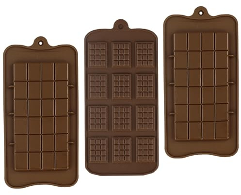 LONGDENEKHALIQ 3 Pcs Silicone Break-Apart Chocolate Moulds, Brown, Rectangular/Square, Non-Stick, Reusable, DIY Baking Molds
