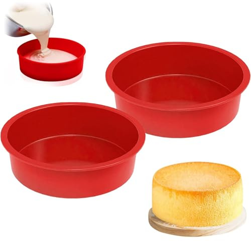hzbaiyi 2Pcs 6 Inch Silicone Cake Tins for Baking, Non-Stick Round Cake Baking Pan Quick Release Suitable Baking Tray for Cakes Puddings Bread Muffins