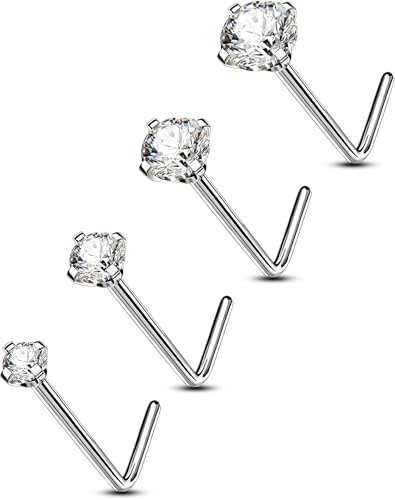 OUFER Kroppspiercing näsa piercing smycken 22 g näsa stud titan L-formad näsa piercingar nässtång 4 st 1,5 mm 2 mm 2,5 mm 3 mm topp små näsben pin set kvinnor näsborre piercing piercing piercing