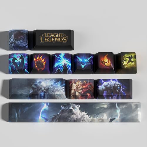LOL 12 tangentkåpor i OEM-profil, PBT OEM-profil-sublimeringslayout, kompatibel med de flesta spelarmekaniska tangentbord (Volibear)