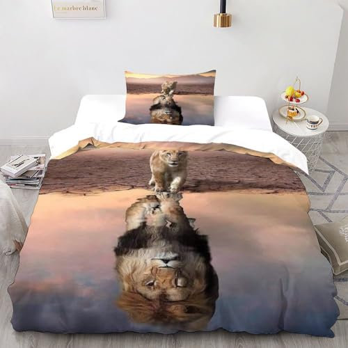 SOJFGSNAJ Little Löwe Bettwäsche Set Der König der Tiere Mädchen Mikrofaser Bettwäsche Bettwäsche Aus Microfaser Mit Reißverschluss Und 1 Kissenbezug Single（135x200cm）