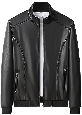 Giacca Pelle Moto Uomo, Elegante Vintage Giacche in Pelle Casuale Sottile Slim Fit Giubbino Primaverile Bomber Corto alla Moda Giubbotto Giubbotto Moto Estivo Giacca Estiva Chiodo Pelle Uomo
