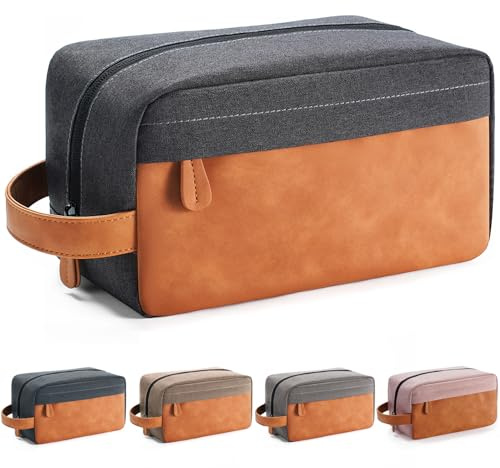 Lizzton Travel Toiletry Bag for Men - Large Capacity PU Leather Hanging Handle Dopp Kit Organizer for Shaving, Cosmetics, Gym, Camping, Business Trip, College Dorm & Bathroom Essentials, Black