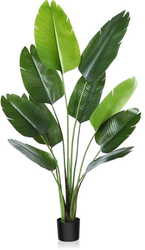 CROSOFMI Künstliche Paradiesvogel Pflanze 150cm - Ultrarealistische Kunstpflanze mit verstellbaren Ästen & schwarzem Kunststofftopf - Pflegeleichte Deko für Wohnzimmer, Balkon, Büro