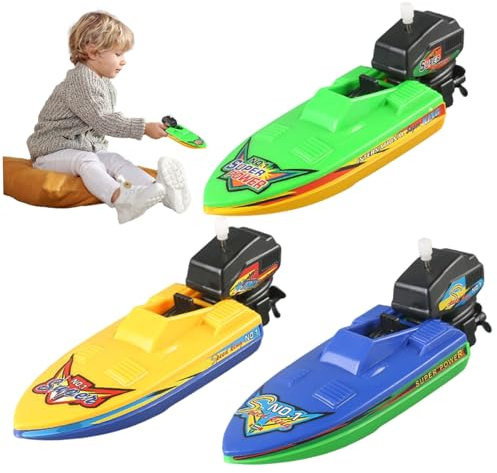 Xoeryoy Spielzeugboot, 3pcs Plastik schwimmendes Auflauf-Motorboot Badespielzeug für Wasserspiel, sicheres und unterhaltsames Windup Badeboot für Kinder 3+