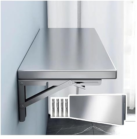 Mesa Plegable de Pared de Acero inoxidable, impermeables y resistentes al desgaste, Soportes para estantes con tablero de acero inoxidable para bar, cocina, baño, garaje (Width:30CM,Length:100CM)
