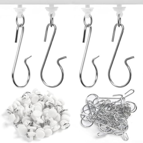 Set di 60 ganci per tende a forma di S in acciaio inossidabile e puleggia silenziosa per roulotte, soffitto e tende da doccia
