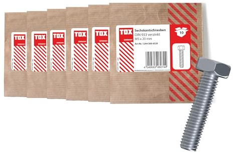TOX Sechskantschrauben-Set (60-tlg.), verzinkt, DIN 933, Schrauben mit Vollgewinde und geringer Kopfhöhe - M5x20, M5x25, M5x30, M6x20, M6x25, M6x30 - in umweltschonender Papierverpackung, 09990915