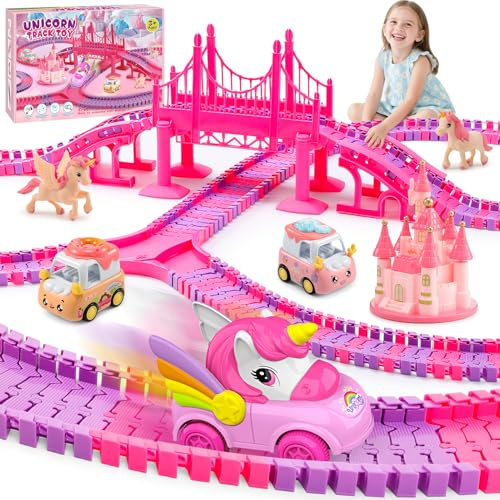 Wootoyz Girls Race Track Toy for 2 3 4 5 6 Year Old Girls Gift, Unicorn Gifts for Girls Birthday Presents for 3-12 Year Old Olds Toddler Toys Christmas Xmas Gifts Princess Construction Race Track Toy